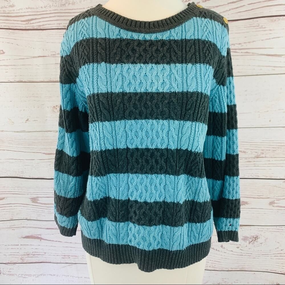 Tommy Hilfiger blue grey cable sweater 100% cotton